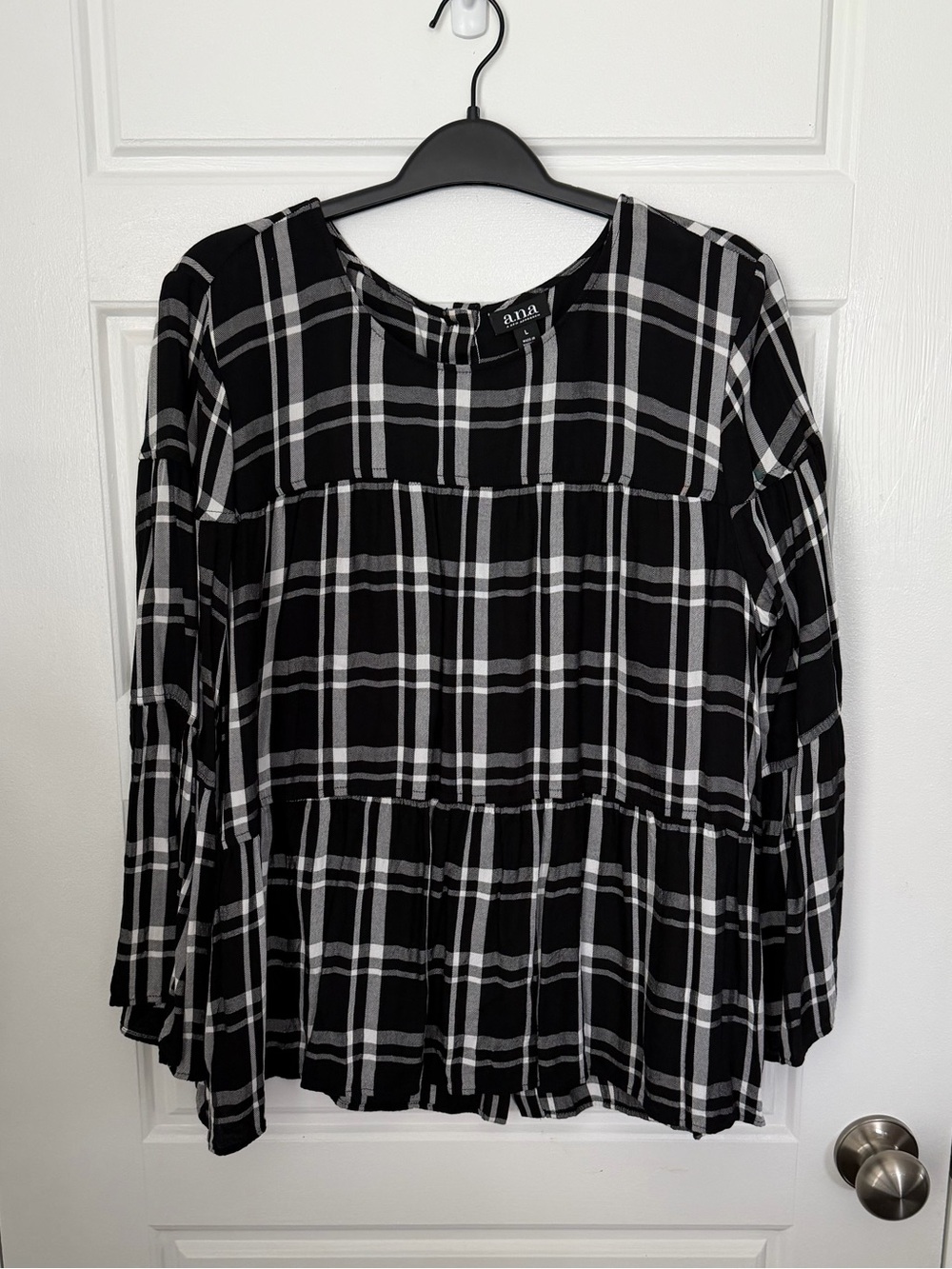 a.n.a Black and White Plaid Tiered Blouse
